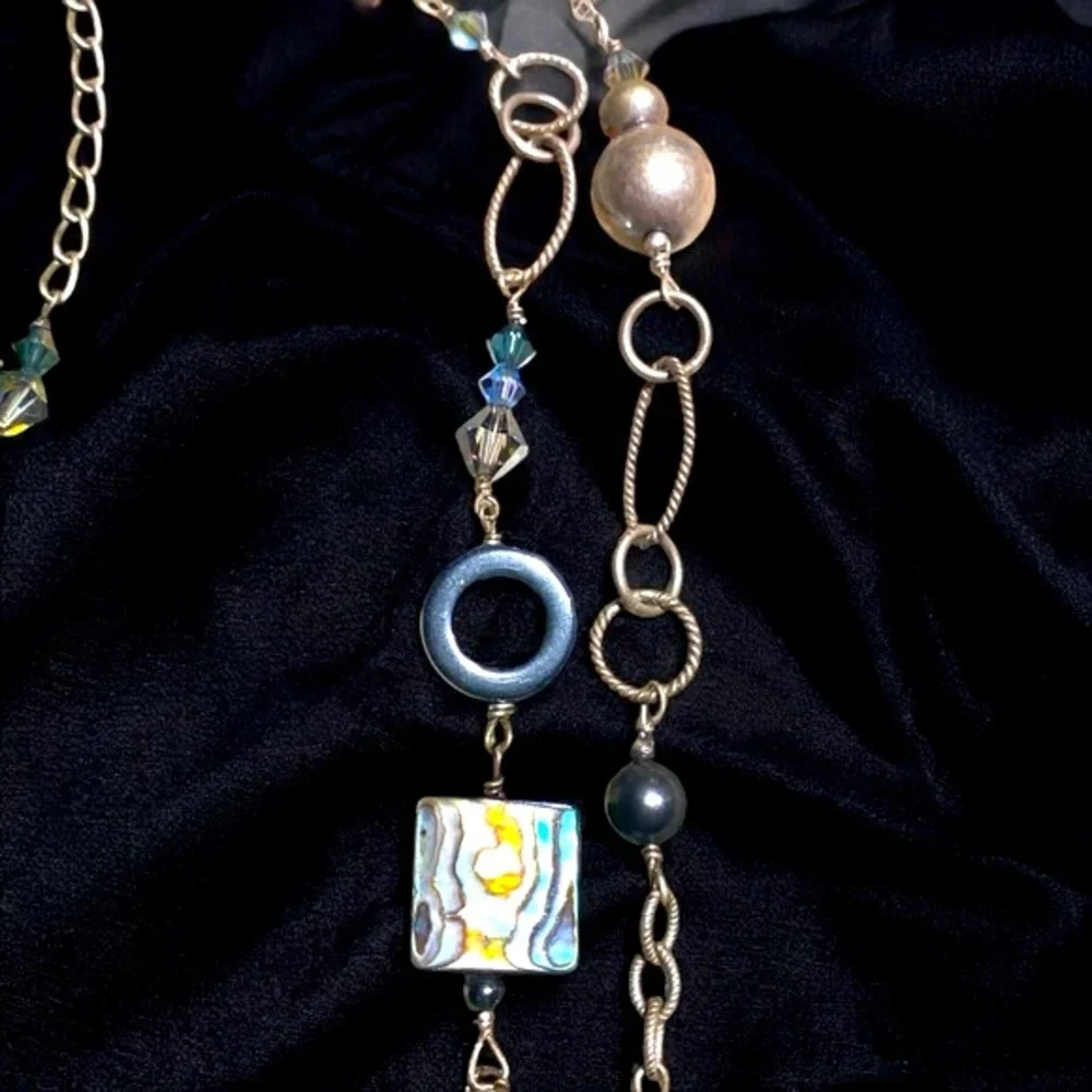 Silpada Sterling Silver Abalone Mother of Pearl Onyx Hematite Pearl Necklace - Picture 4 of 16